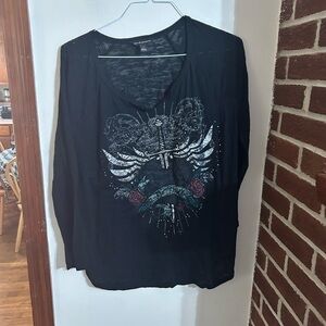 Rock & Republic Black Graphic Blouse size 0x